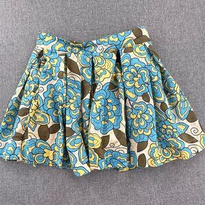 Forever 21 Pleated Mini Skirt Floral Junior‎ Size 1 Lined Turquoise Yellow Tan